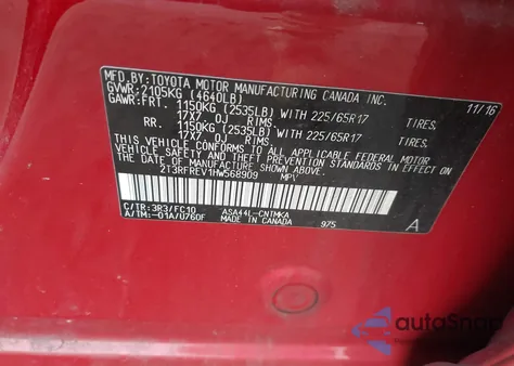 2017 Toyota Rav4 Xle из США, поврежденный, VIN 2T3RFREV1HW568909